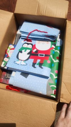 Box of Christmas gift bags