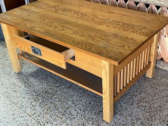 Oak Wood Mission Coffee Table 44”W w/ Drawer & Shelf AA Laun 🚚 extra