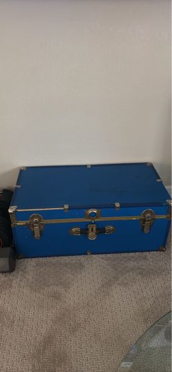 Blue Storage Trunk with Metal Hardware