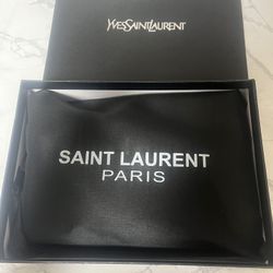 Saint Laurent Monogram Black Chevron Leather Clutch Bag with YSL Logo – New
