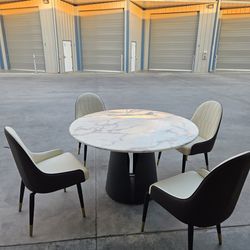 POVISON 47"Modern Round White Dining Tablefor 4, Glossy Sintered Stone Tabletop, Solid Black Carbon Steel Base