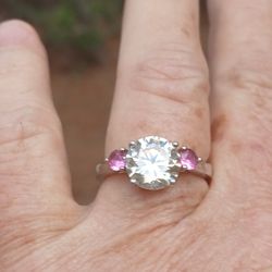 Strontium Titanite And Pink Sapphire Ring. Rhodium Over Silver.  Size 10