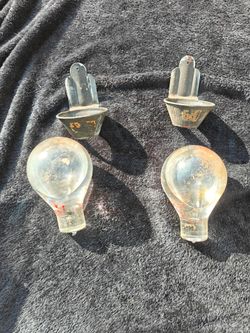 Pair of Vintage Red Comet Glass Fire Extinguisher Grenades with Wall Mount Brackets