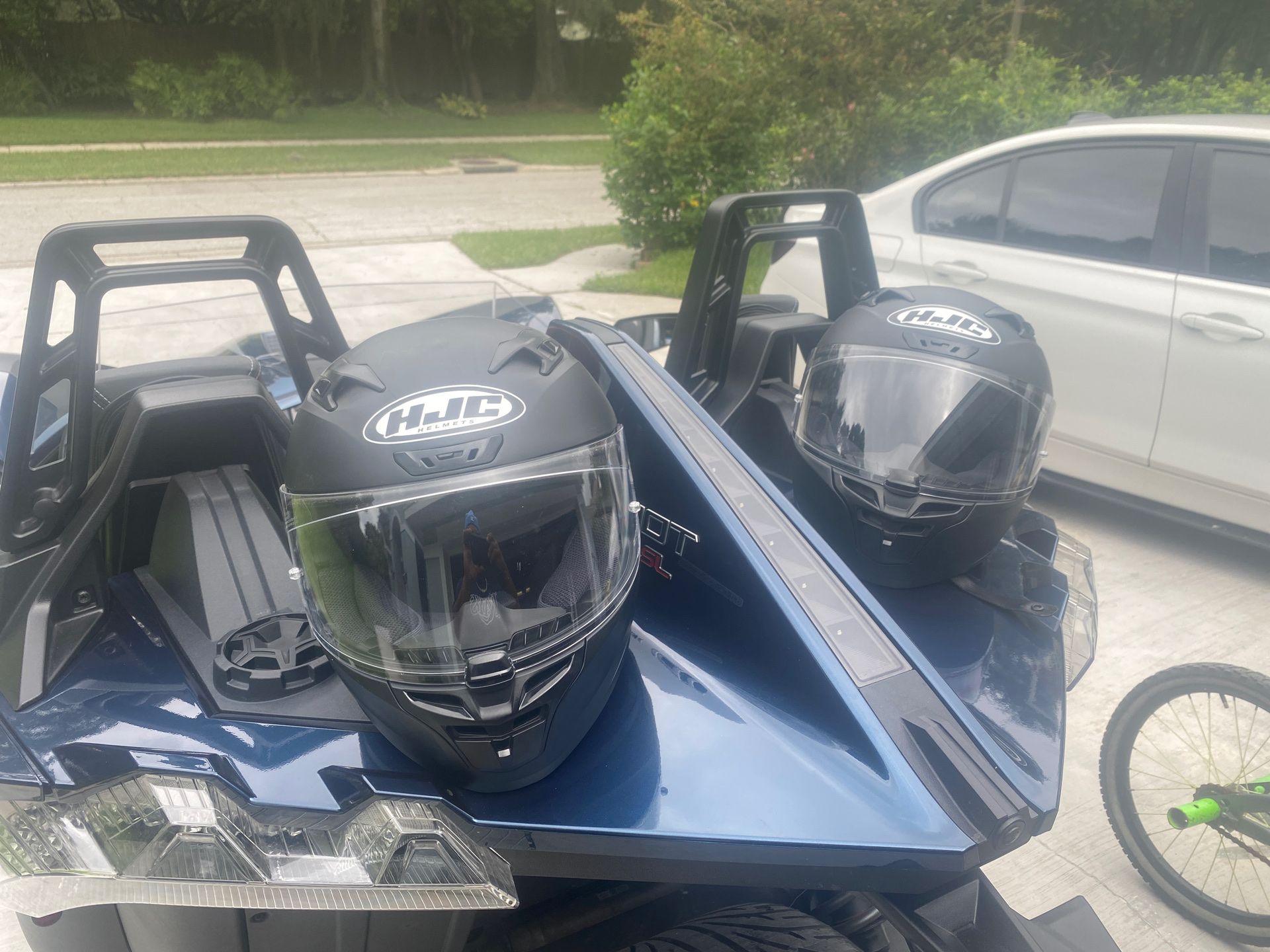 2 HJC motorcycle helmets