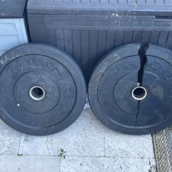 Two 25 Lbs Rogue Bumper Plates - One Broken