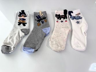 Cute Cat Crew Socks – 4 Pairs, Women's Size 4-7, Brand New