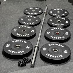 Brand New 230 Pound Renegade Olympic Bumper Plate Set With Chrome CrossFit Olympic Barbell Free Delivery🚚