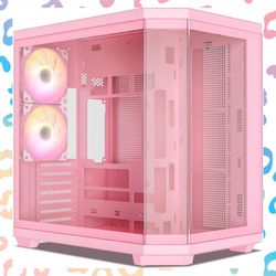 Pink Vetroo CT3 ATX Mid-Tower Gaming Computer PC Case, Tempered Glass, Type-C Ready. New, in box.