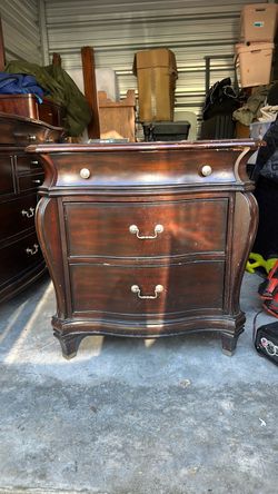 Dark Wood Bombé Nightstand with Drawers