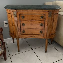 1 Vintage Burl Wood End Table, 3 Drawer Storage Organizer w/ Green Marble Top [Price Negotiable]