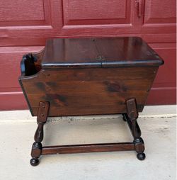 Antique Wood Sewing Box Stand with Lid