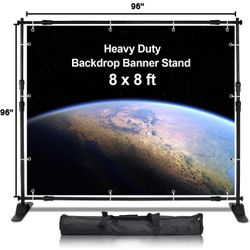 8x8 ft Heavy Duty Backdrop Banner Stand Kit, Adjustable Photography Step and Repeat Stand for Parties, Portable Trade Show Photo Booth Background with