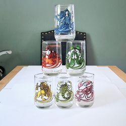 70s Vintage Zodiac 5" Beverly Arby's Drinking Glasses 6 Drinkware 1976 Lot