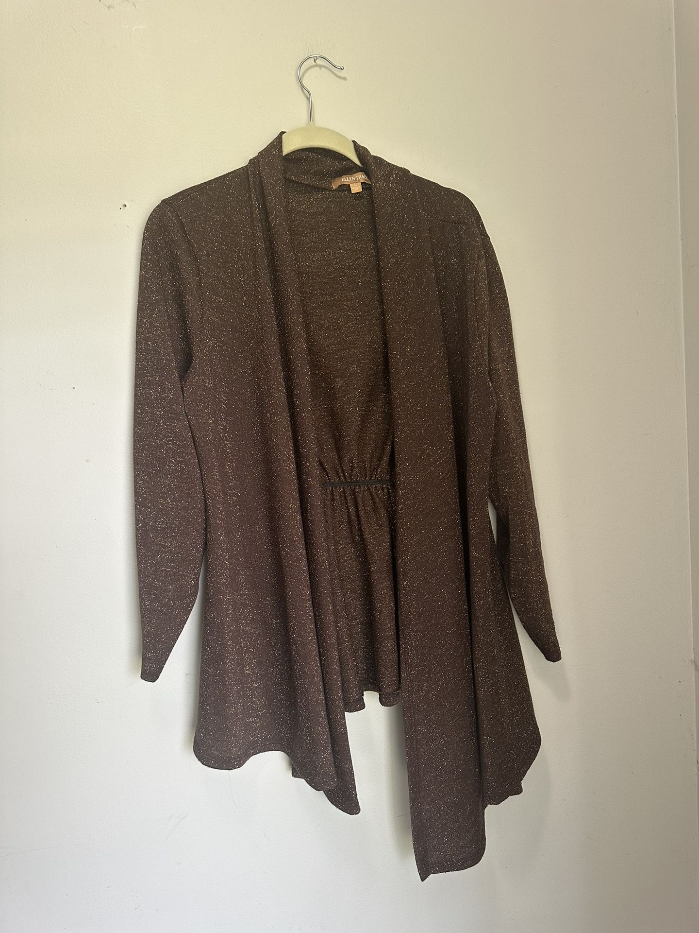 Ellen Tracy Brown Cardigan with Ribbed Detailing Size Large