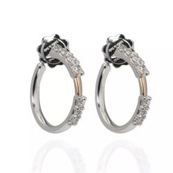 New $ 3240. Salvini Nastro S 18k White Gold 18k Rose Gold Diamond Earrings