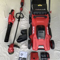 SKIL PWRCORE40 40V Brushless 20in Push Mower includes 40v Blower & WeedEater Outdoor Power Tool Combo