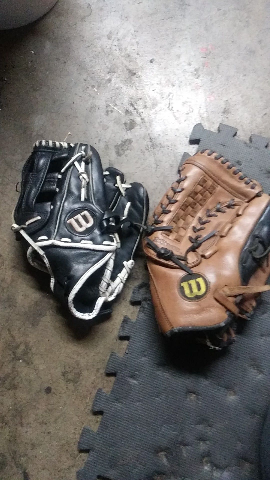 12" black Wilson softball glove and 13 1/2" wilson pasree w