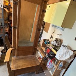 Antique Hall Tree With Bench Storage