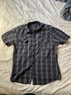 Indigo Star Plaid Short Sleeve Snap Bu tton Down Shirt
