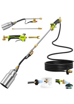Propane Torch Weed Burner, 500,000 BTU Heavy Duty, 37.6 Inch 10ft Hose, Dual-Length Modes, Self-Ignition, Multi-Fuel Compatible (1lb-100lb), For Garde