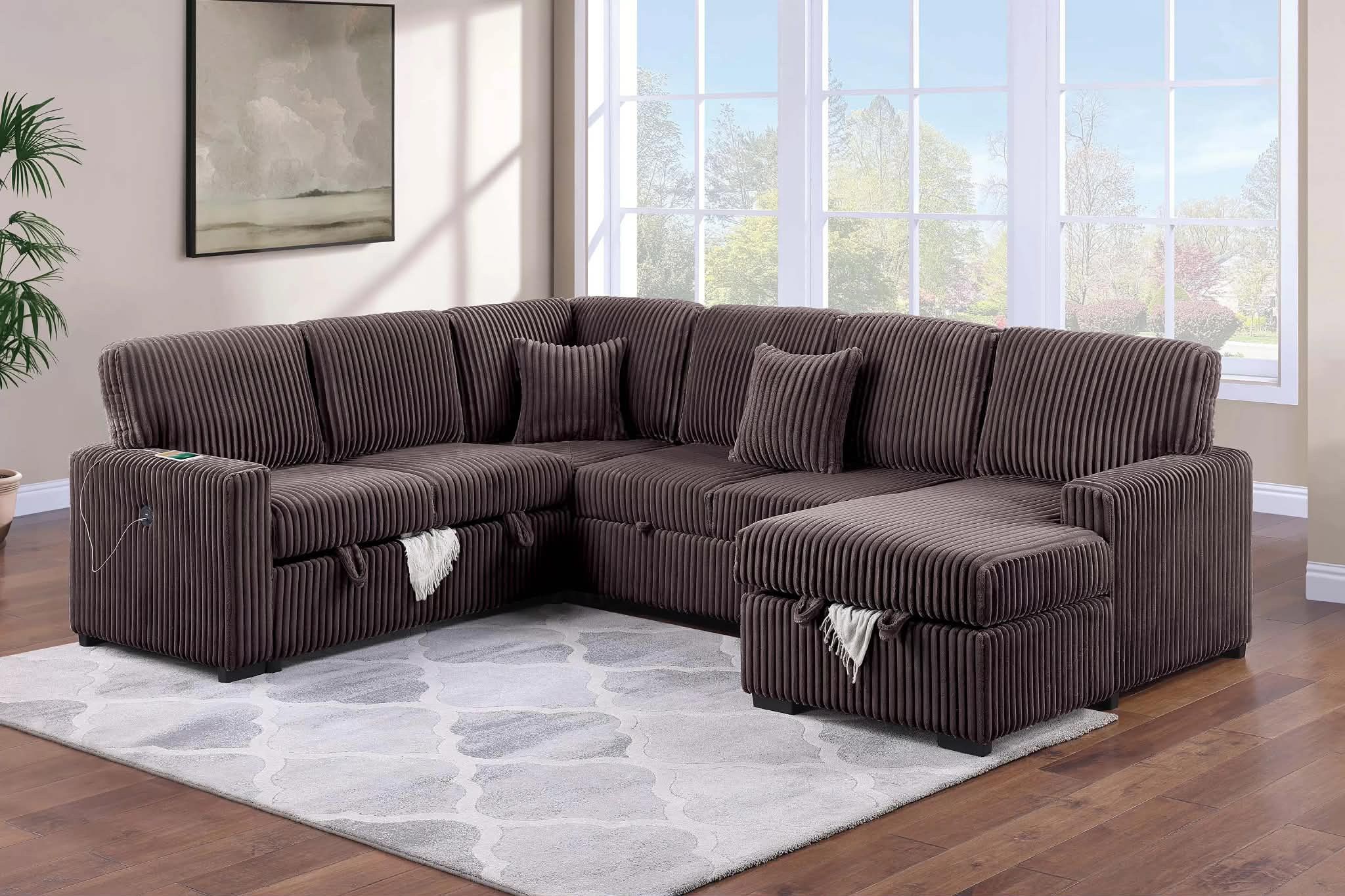 New X-Large 92x119x60 Sleeper Sectional Couch With Storage 