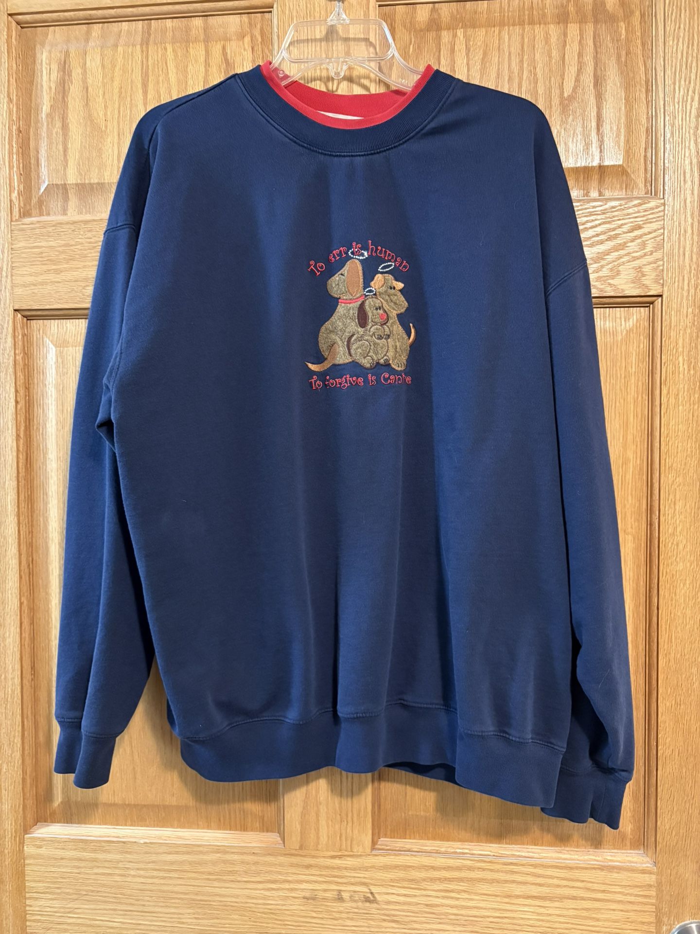 Dog Theme Embroidered Sweatshirt Navy Err Is Human Forgive Is Canine Women’s 2X 