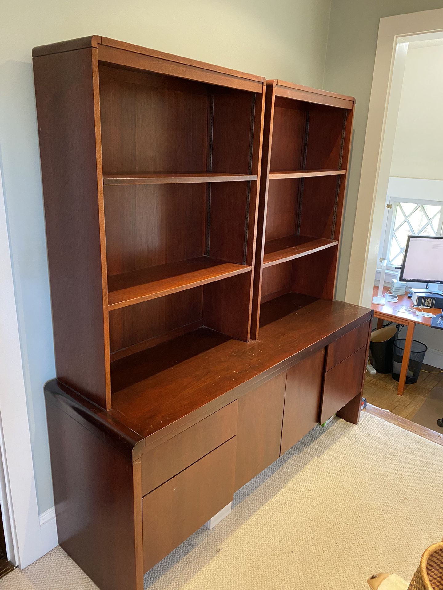 Wood Credenza With Book Shelves