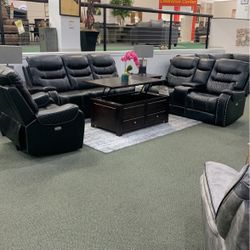Three piece power reclining living room set