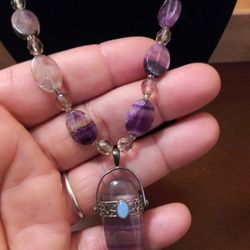 Amethyst Moon Stone Sterling Siver Necklace 