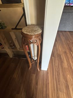 Vintage Carved Wood Accent Stool / Plant Stand