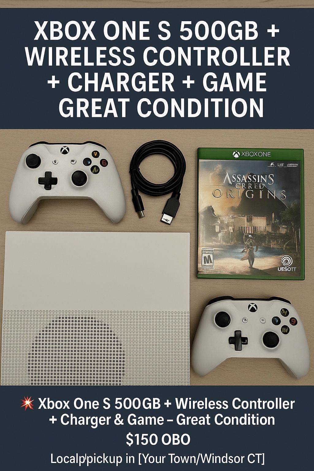 💥 Xbox One S 500GB + Wireless Controller + Charger + Game – Great Condition 💥