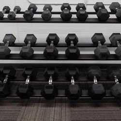 Brand New 5-50lb Rubber Hex Dumbbell Set With 3 Tier Dumbbell Storage Rack;  DELIVERY Is Available CHECK DESCRIPTION 🚚