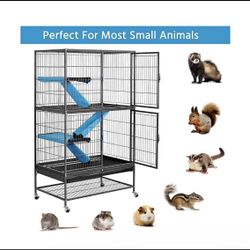 Extra Large Double Unit Two Story 4-tiers Small Animal Critters Home House Cage With Storage Shelf On Wheels 