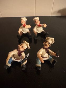 Sitting Italian Chef Wine Bottle Neck Hugger Holder Cafe Kitchen Bar Decor set of 4