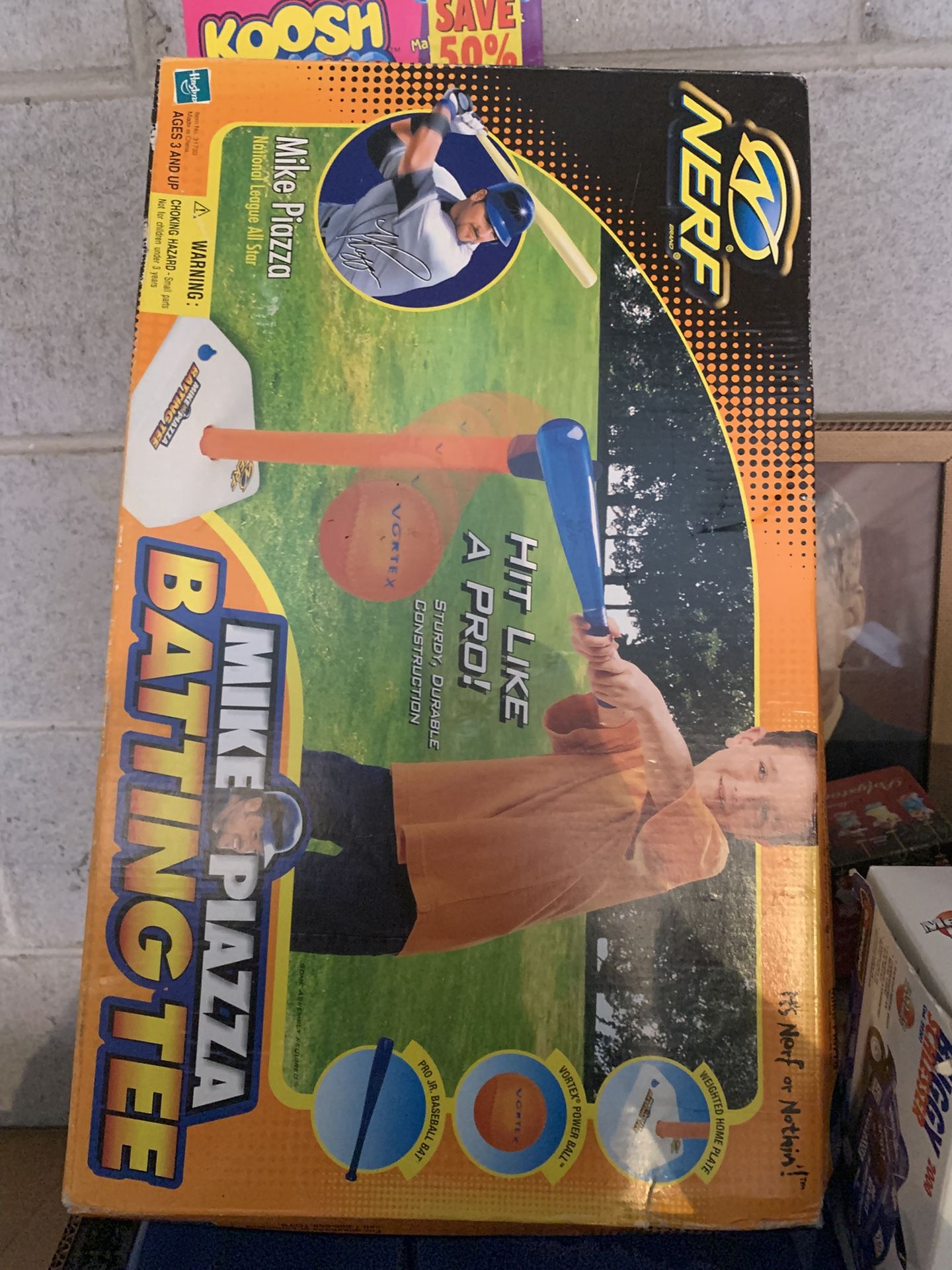 Vintage NERF Mike Piazza Batting Tee Set - Complete with Vortex Power Ball and Bat - New in Box
