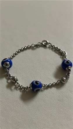 925 Sterling Silver Evil Eye Baby / Toddler Chain Bracelet