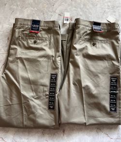 New Two Izod Wrinke Free Double Fleat 40x32L Brown Pants