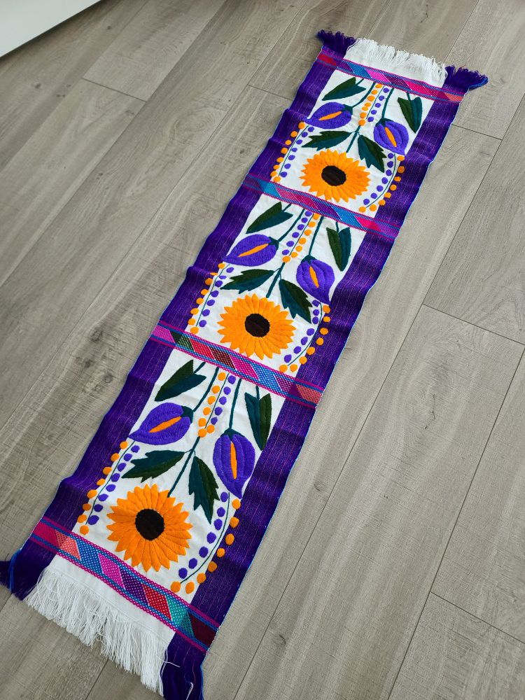Mexican Sunflower Calalily Chiapas Otomi Table Bed Runner