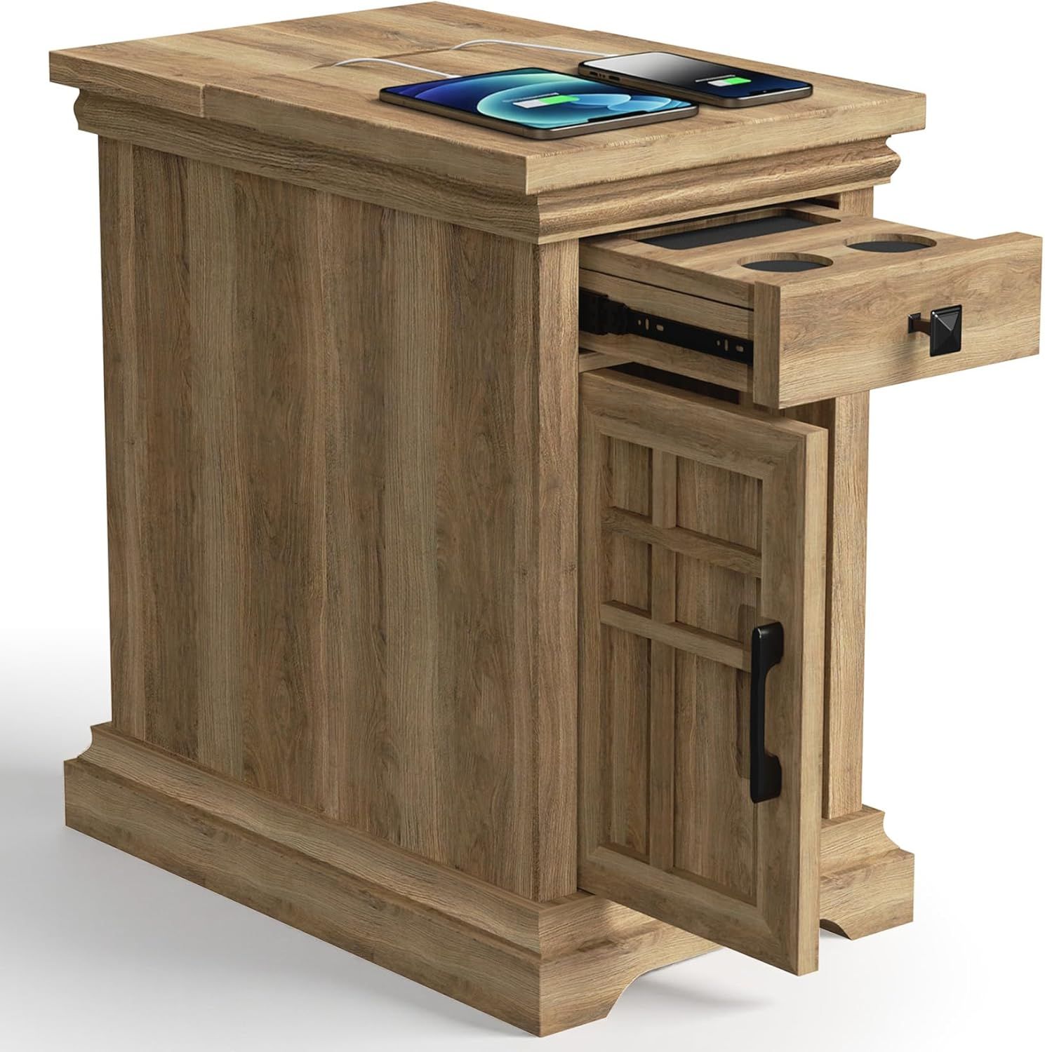 New Farmhouse End Table with Charging Station & Storage｜Amazon Retail $105.99