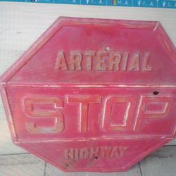 RARE & ORIGINAL1940's EMBOSSED STEEL ARTERIAL STOP SIGN....LOOK