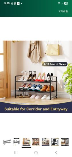 2 Tiers Black Metal Rack For 9 To 12 Pairs Of Shoes