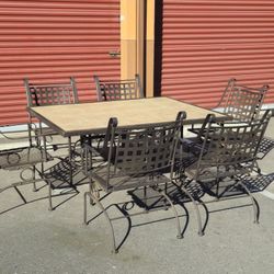 Large Tile Top Outdoor Table w/6 Metal Chairs