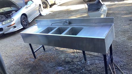 3 bowel sink commercial stainless steel