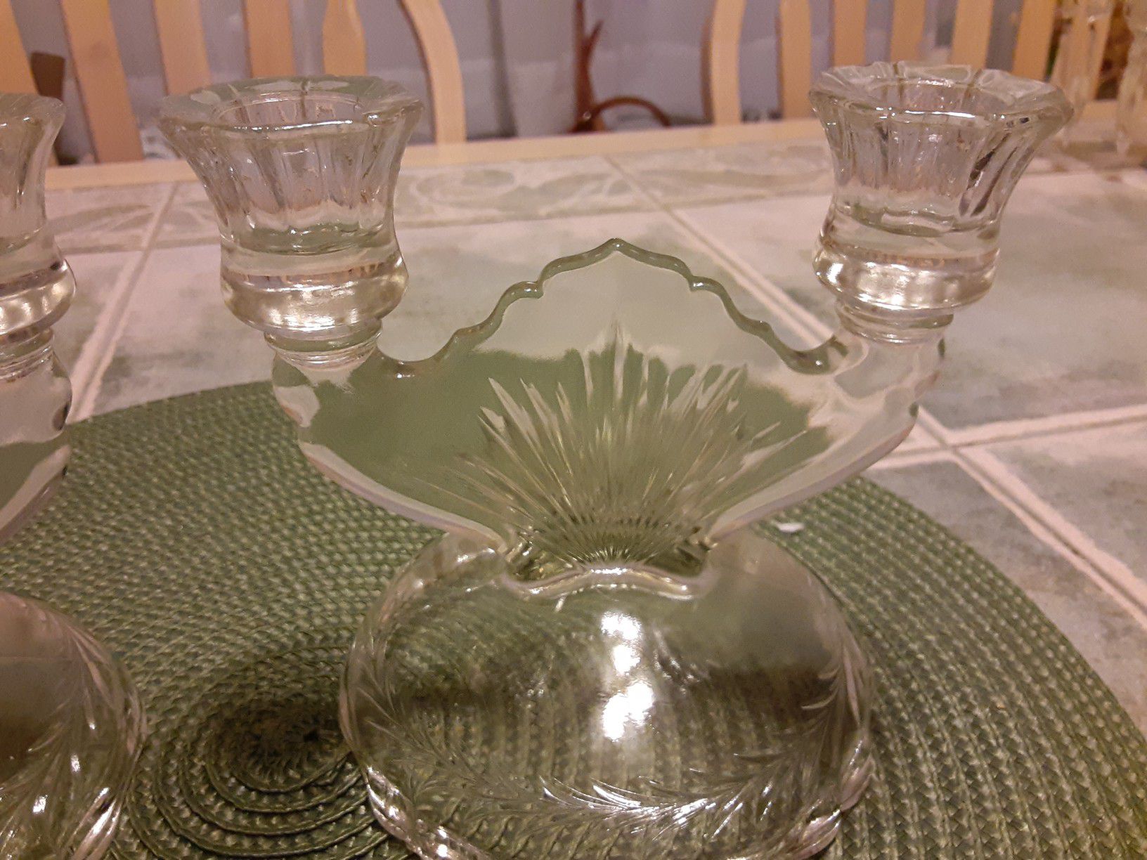 TWO Beautiful All Glass CANDLE HOLDER