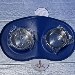 Dog Puppy Cat Placemat Mess Catcher Silicone Stainless Bowls 