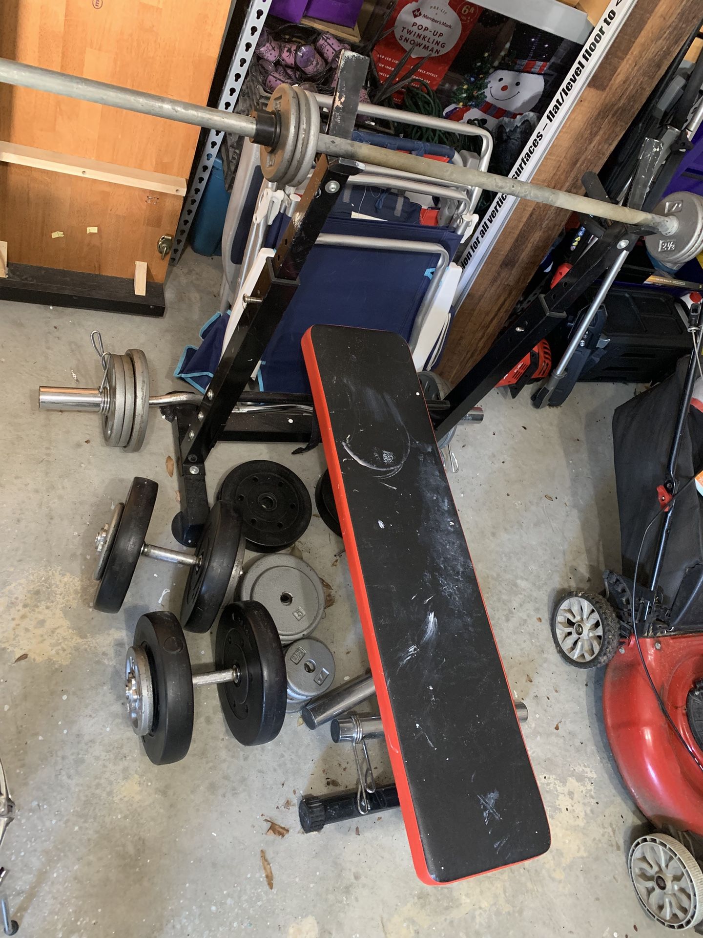 Bench Set With Plates And Additional Workout Equipment