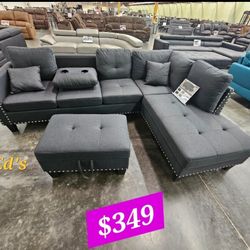 BRAND NEW 3PCS SECTIONAL SOFA SET WITH OTTOMAN AND ACCENT PILLOW INCLUDED $349