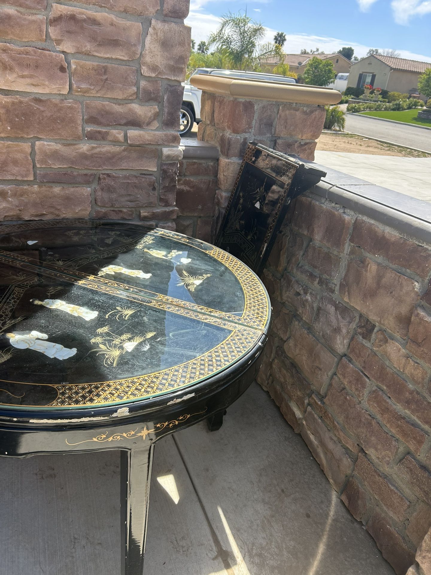 Black Mother Of Pearl Oriental Dining Room Table