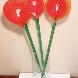 Vintage 1990s Mikasa Hand Blown Art Glass Long Stem Flower Red Calla Lily 19"  * set of three ** no chips, no cracks, excellent condition