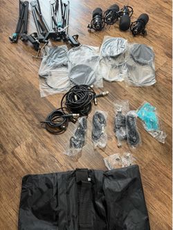Kit Completo de Microfones Movo – 4 Microfones XLR + Boom Arms + Pop Filters + Cabos